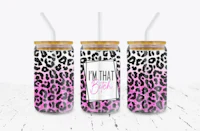 a leopard print tumbler with a straw and a leopard print straw